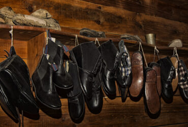 leather-shoes-hanging-wooden-rack-home