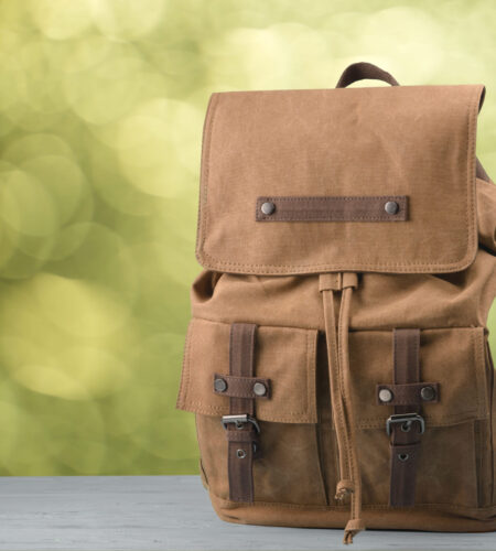 Vintage backpack on a natural background